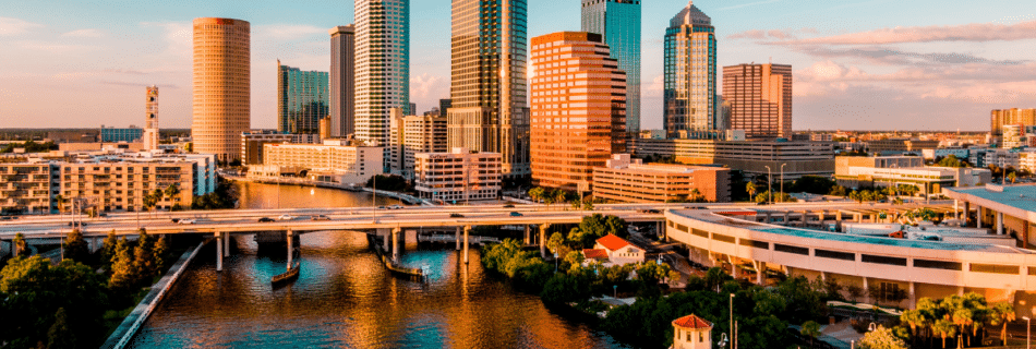 Skyline and river view of Tampa Bay, FL