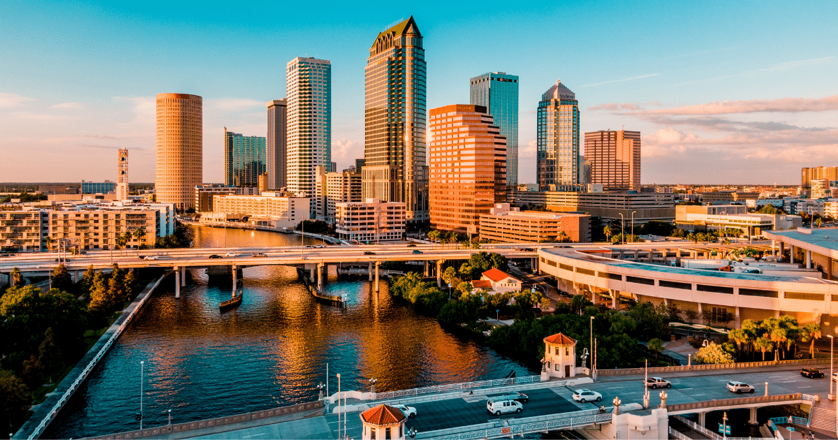 Skyline and river view of Tampa Bay, FL