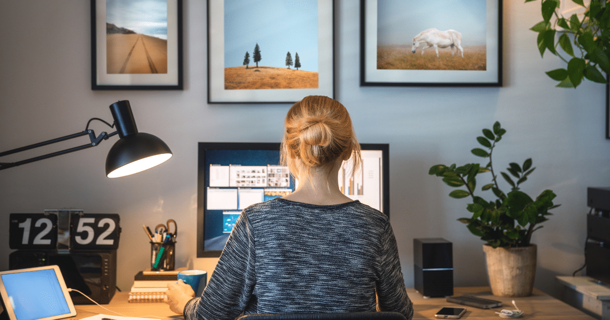 Woman working from home.